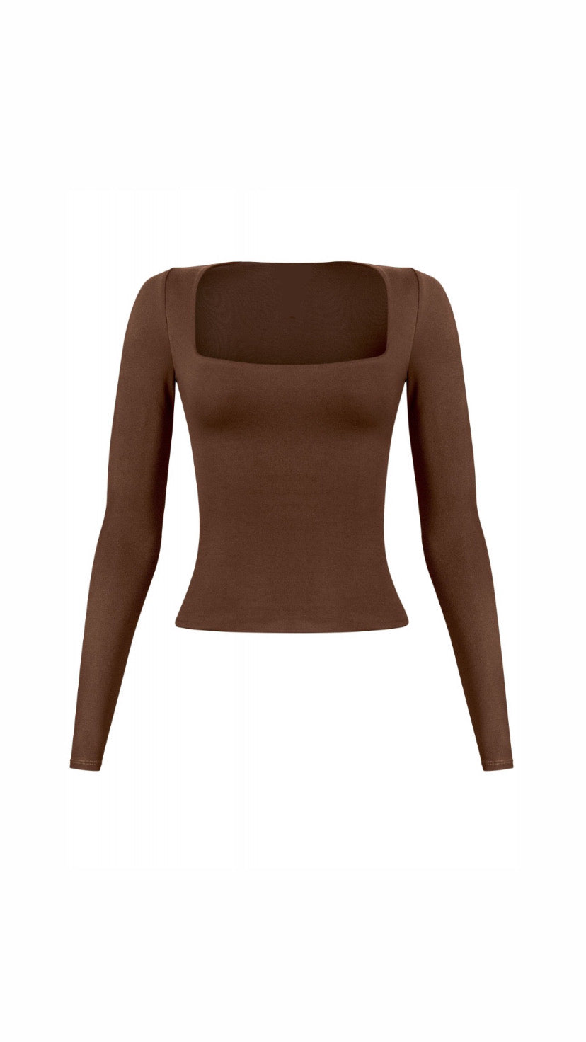 Heather Scoop Neck Long Sleeve Top